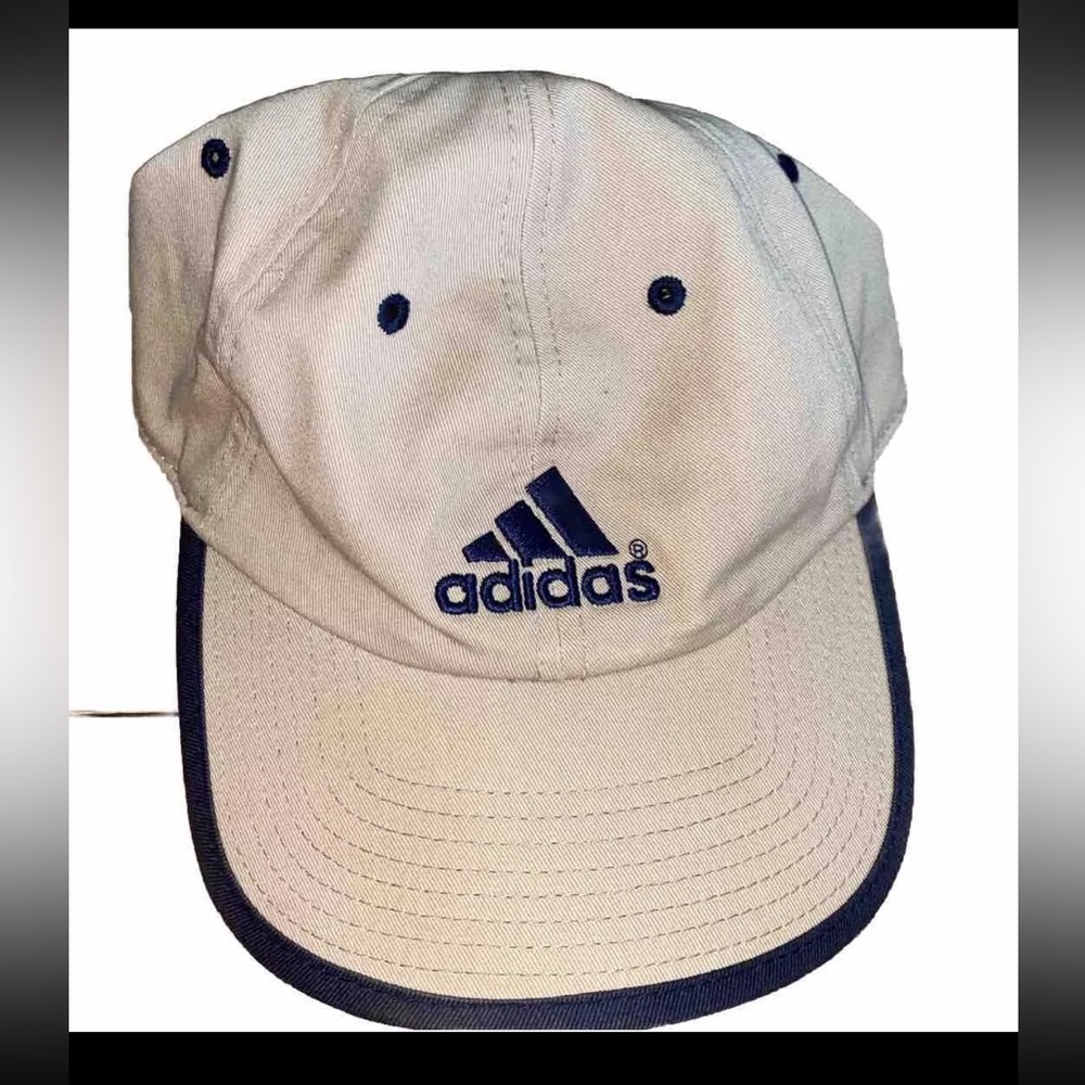 Adidas Cream Offwhite Hat w/ Blue Embroidered Logos Adjustable